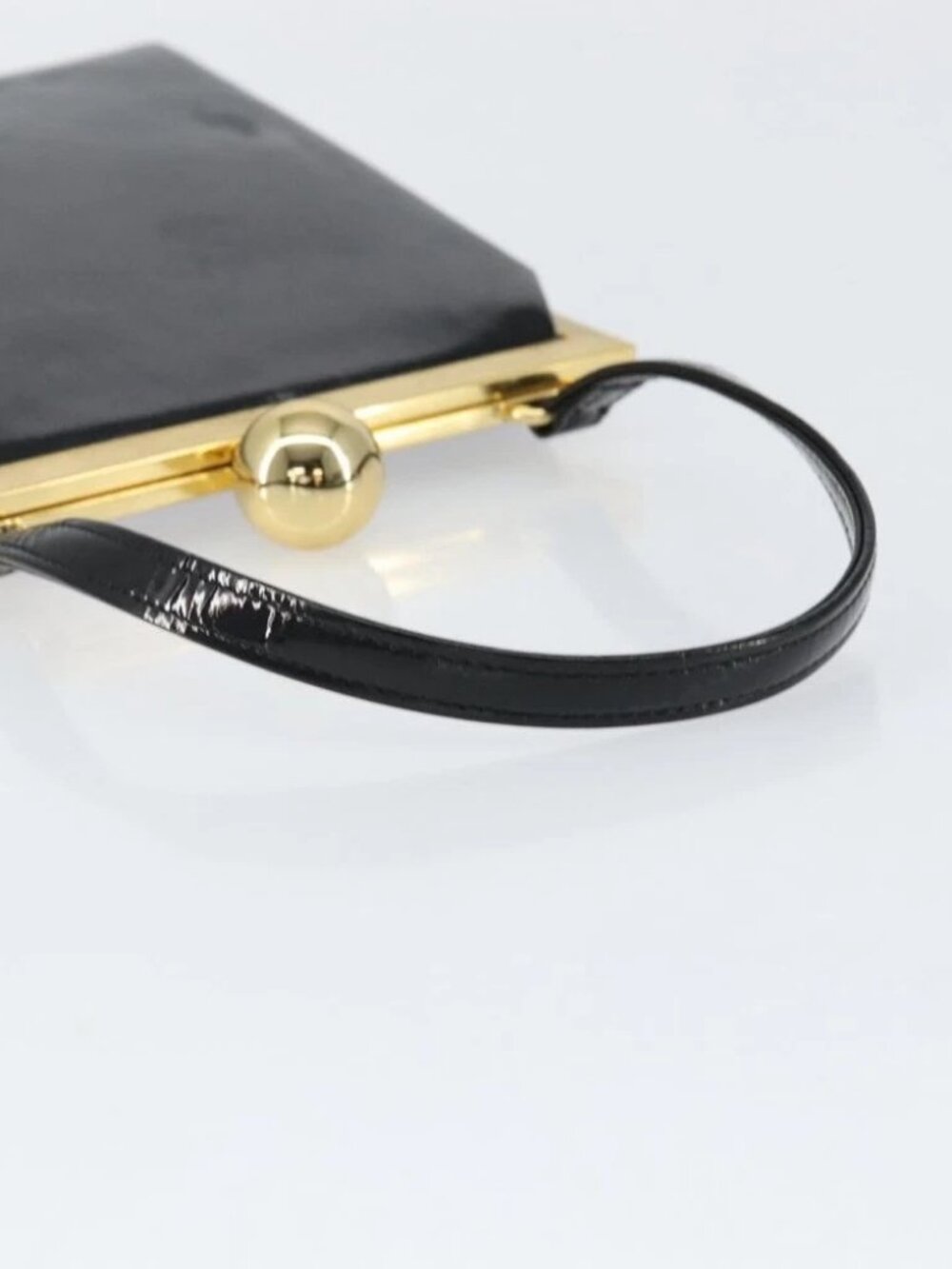 SAINT LAURENT Hand Bag Enamel Black Gold Auth - Picture 7 of 15